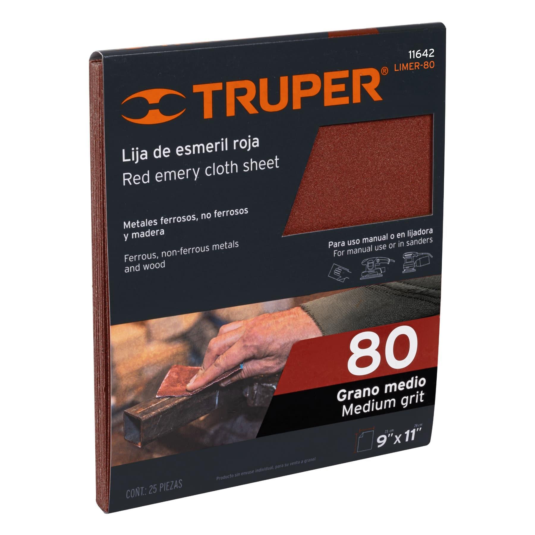 LIJA DE ESMERIL ROJA GRANO 80 DE ÓXIDO DE ALUMINIO, TRUPER