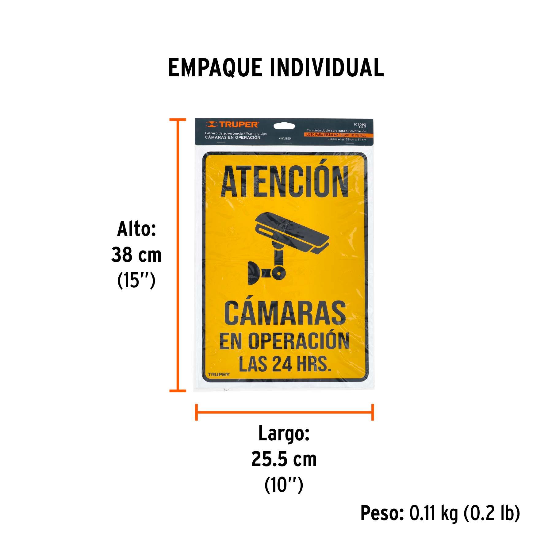 "LETRERO PLÁSTICO DE ADVERTENCIA ""CÁMARAS EN OPERACIÓN"""