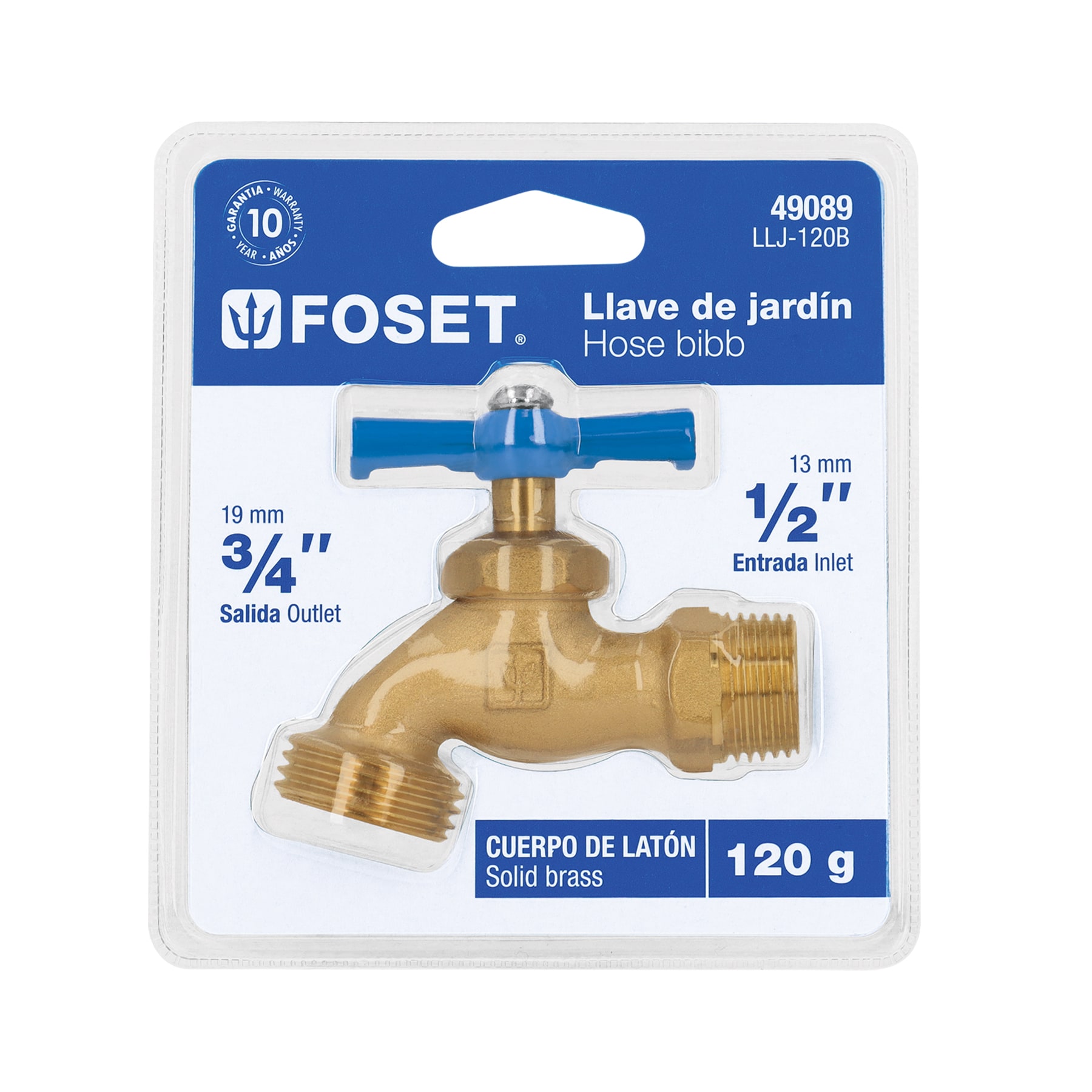 LLAVE PARA MANGUERA, DE LATÓN, 120 G 1/2', EN BLÍSTER, FOSET
