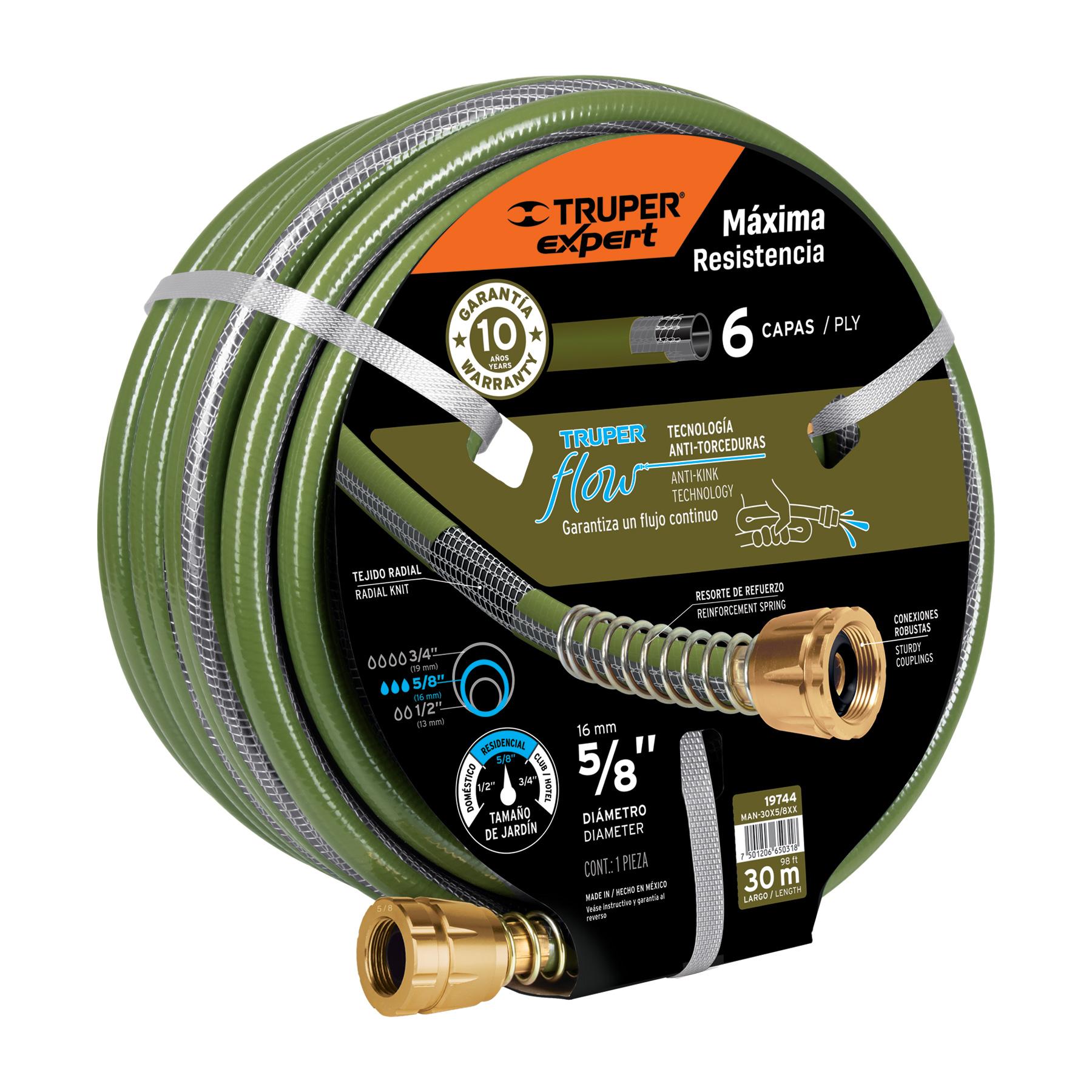MANGUERA 5/8' ANTI-TORCEDURAS 6 CAPAS 30M CONEXIONES D/METAL