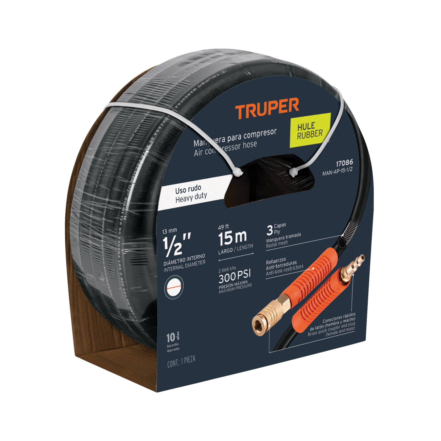 MANGUERA DE HULE PARA COMPRESOR, 15 M X 1/2', TRUPER