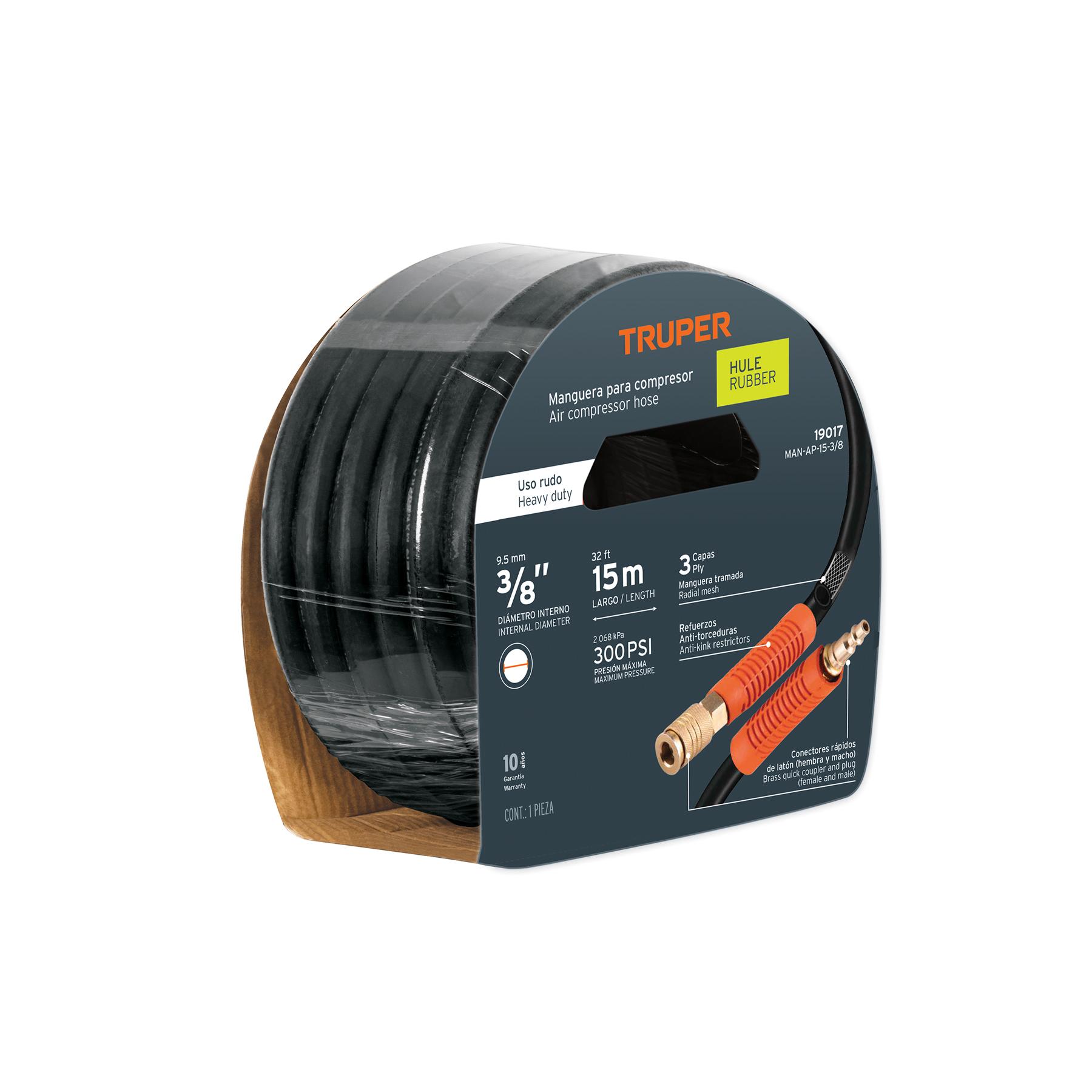 MANGUERA DE HULE PARA COMPRESOR, 15 M X 3/8', TRUPER