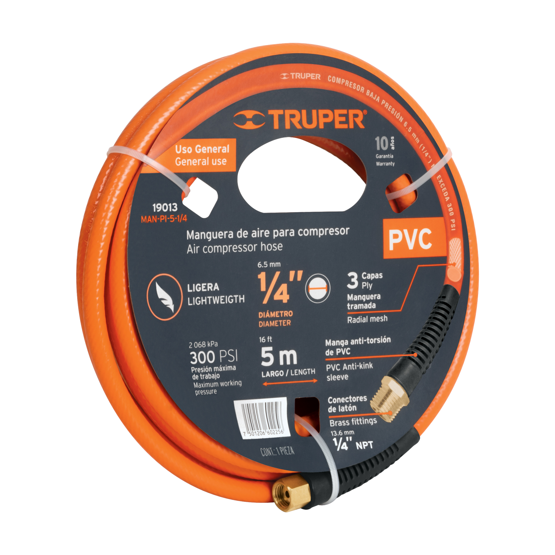 MANGUERA DE PVC PARA COMPRESOR, 5 M X 1/4', TRUPER