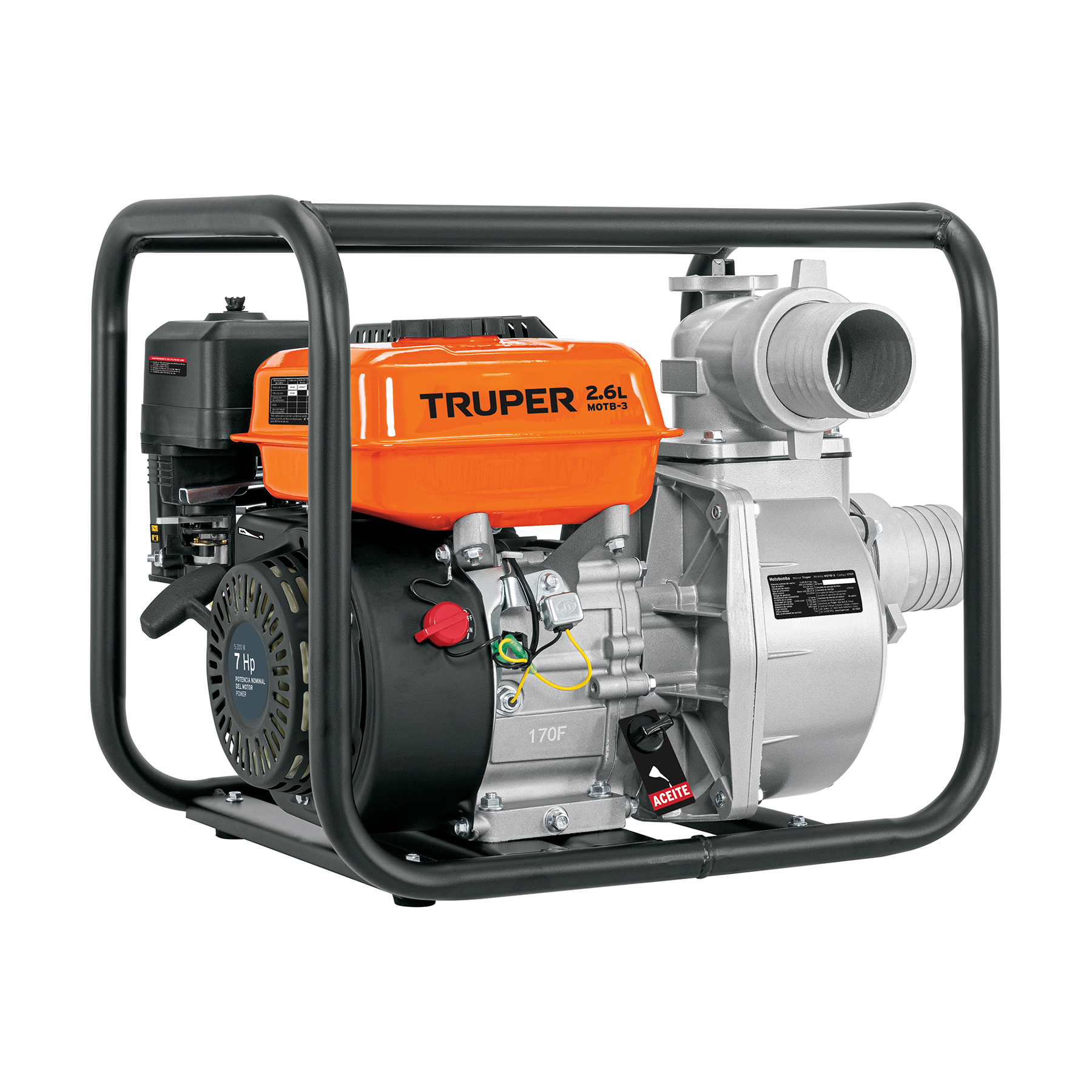 MOTOBOMBA AUTOCEBANTE 3' X 3' A GASOLINA 7 HP, TRUPER