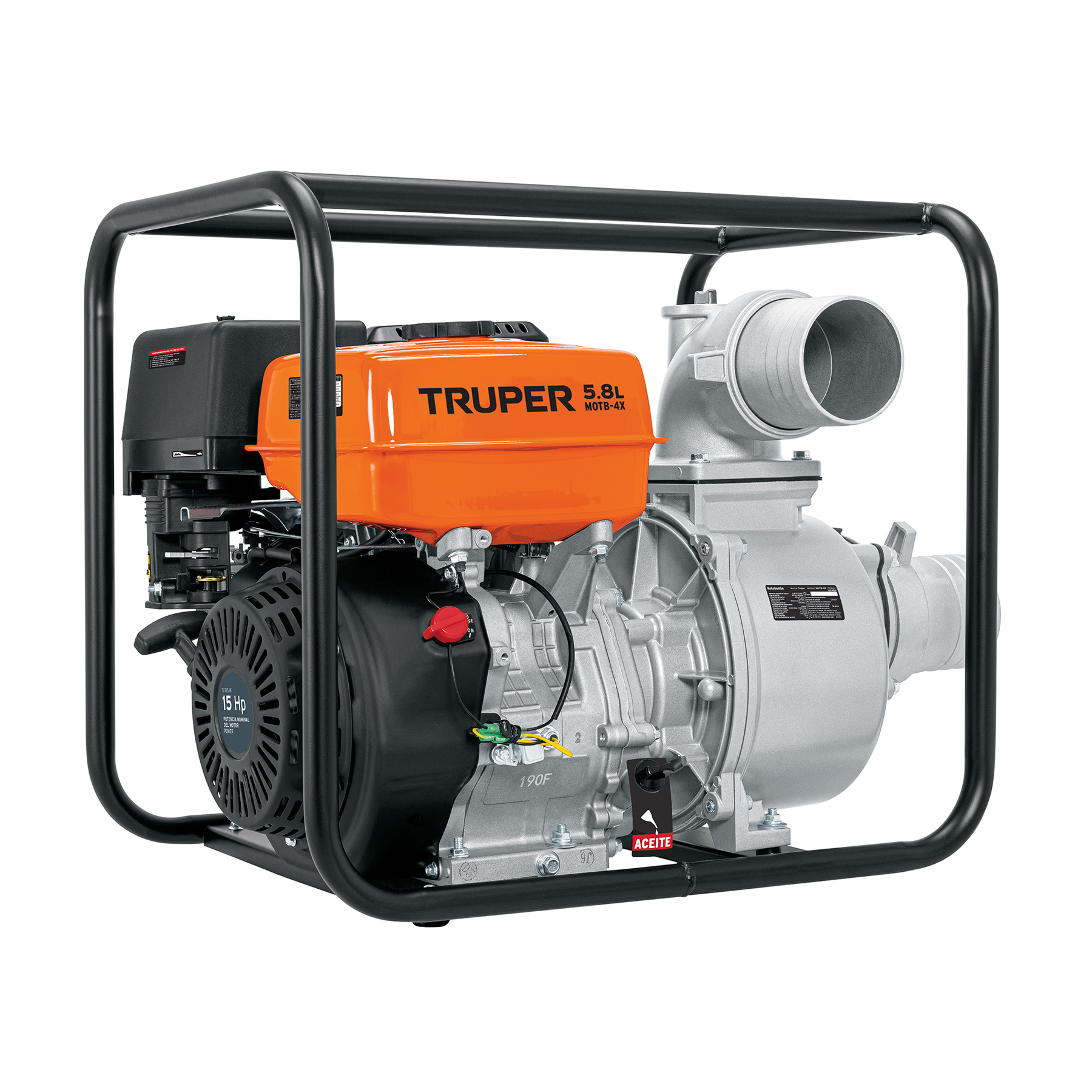 MOTOBOMBA AUTOCEBANTE 4' X 4' A GASOLINA 15 HP, TRUPER