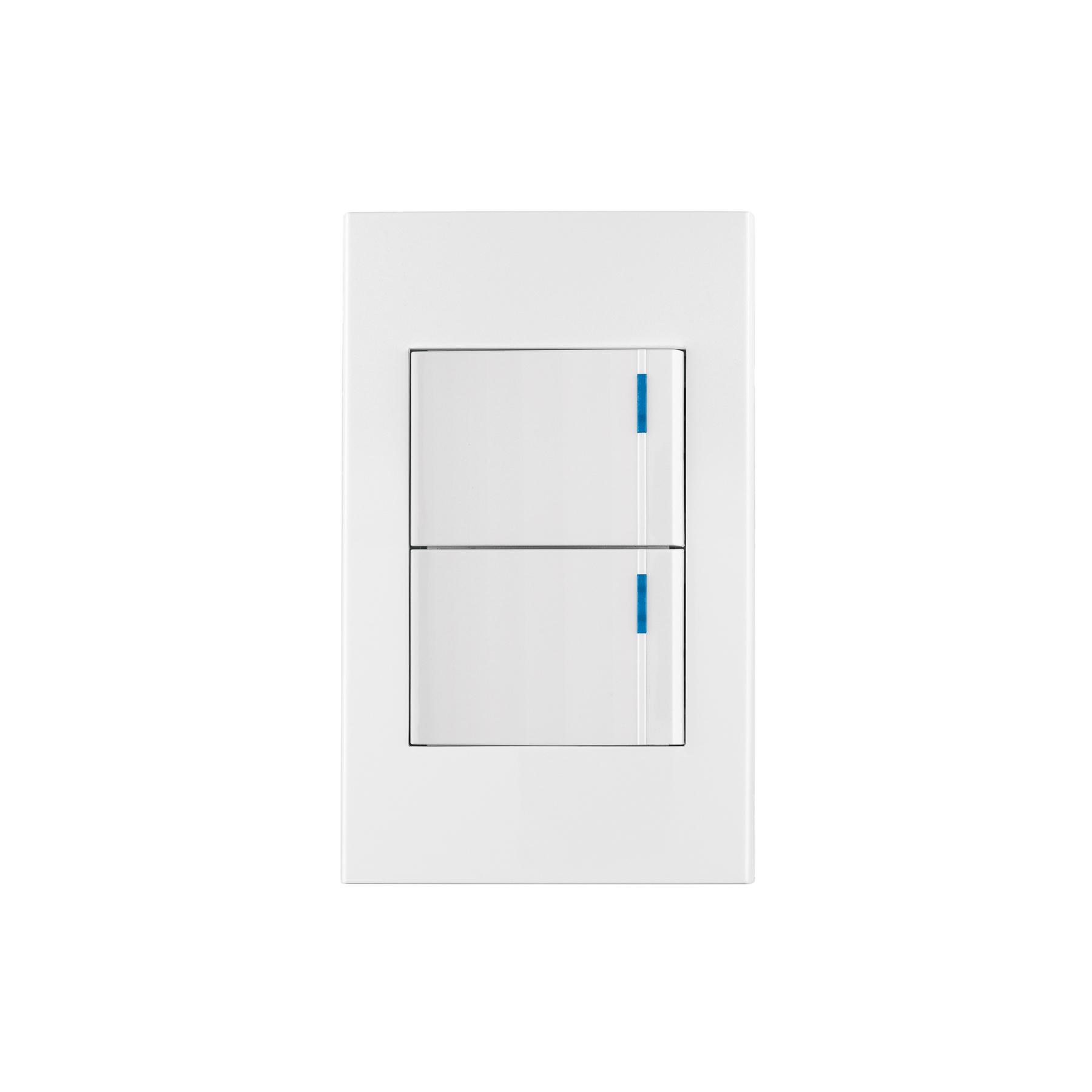 PLACA ARMADA 2 INTERRUPTORES, 1.5 MÓDULOS, ESPAÑOLA, BLANCO