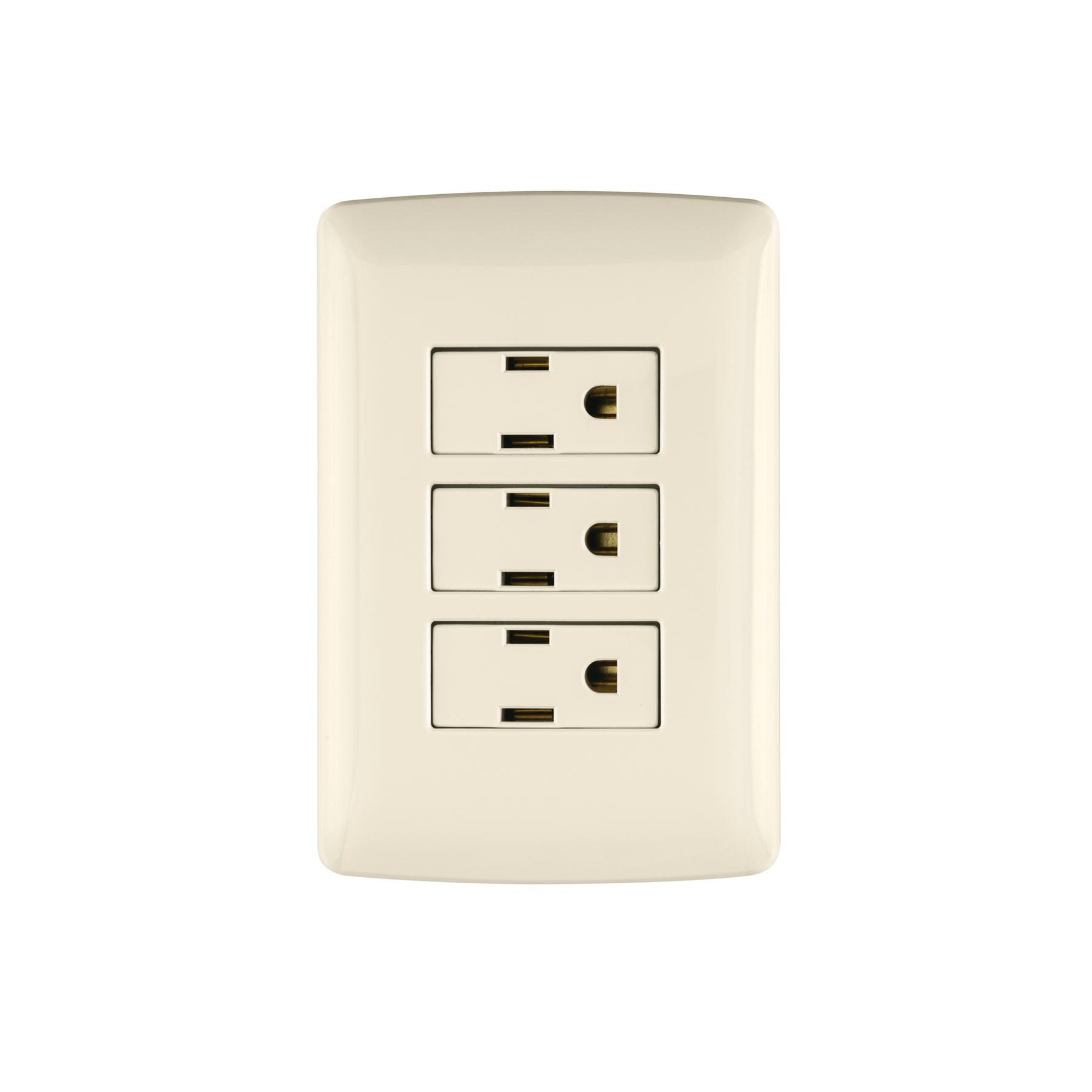 PLACA ARMADA 3 CONTACTOS ATERRIZADOS, MARFIL, LÍNEA ITALIANA