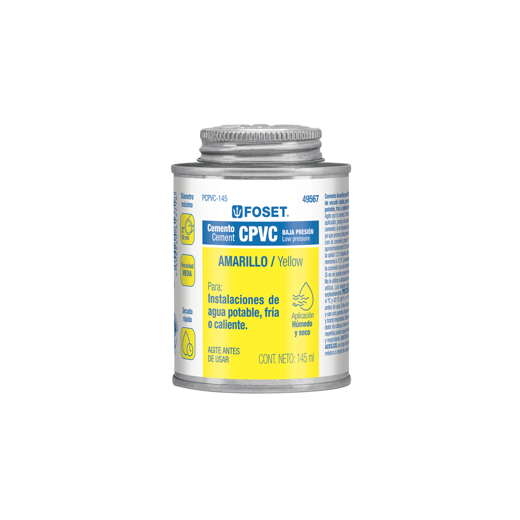 CEMENTO PARA CPVC EN BOTE DE 145 ML, BAJA PRESIÓN, FOSET