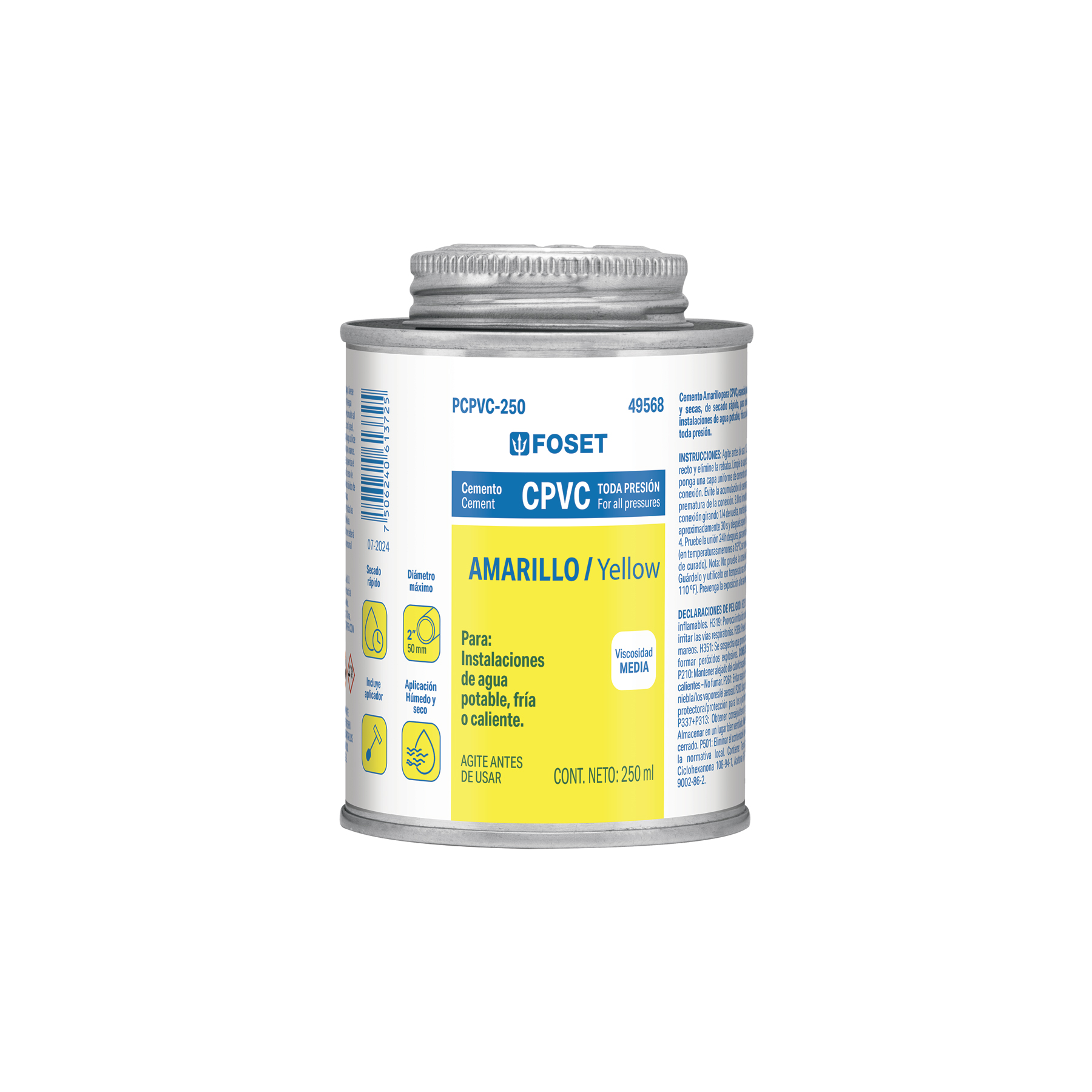 CEMENTO PARA CPVC EN BOTE DE 250 ML, BAJA PRESIÓN, FOSET