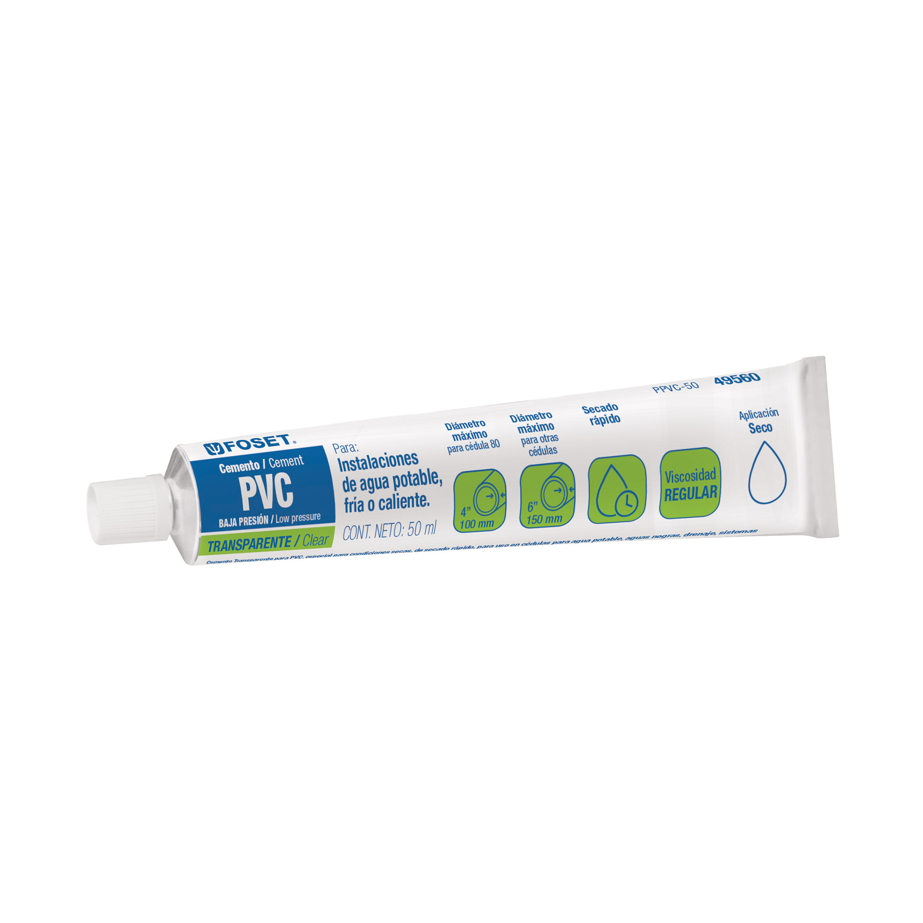 CEMENTO PARA PVC EN TUBO DE 50 ML, BAJA PRESIÓN, FOSET