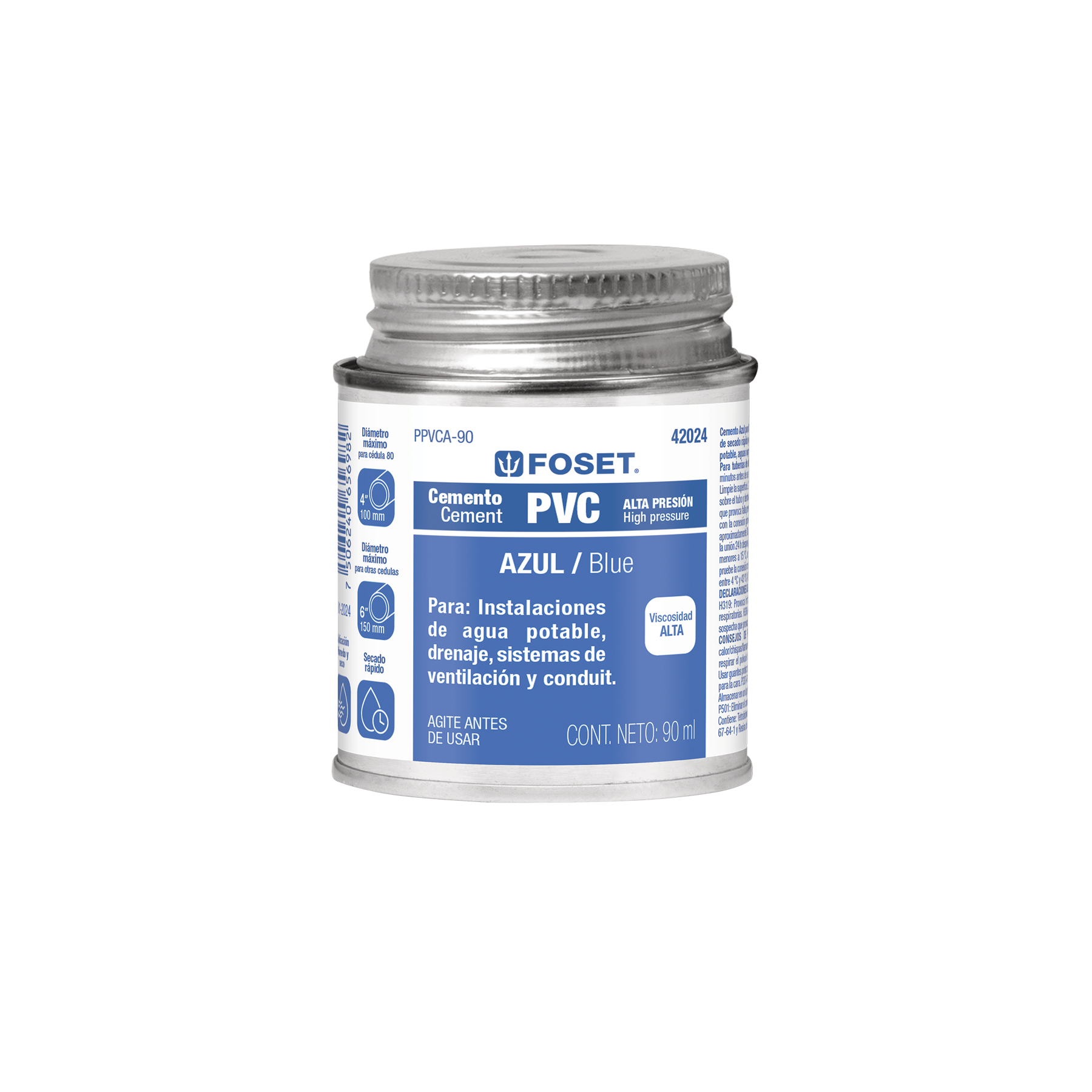 CEMENTO AZUL PARA PVC EN BOTE DE 90 ML, ALTA PRESIÓN, FOSET