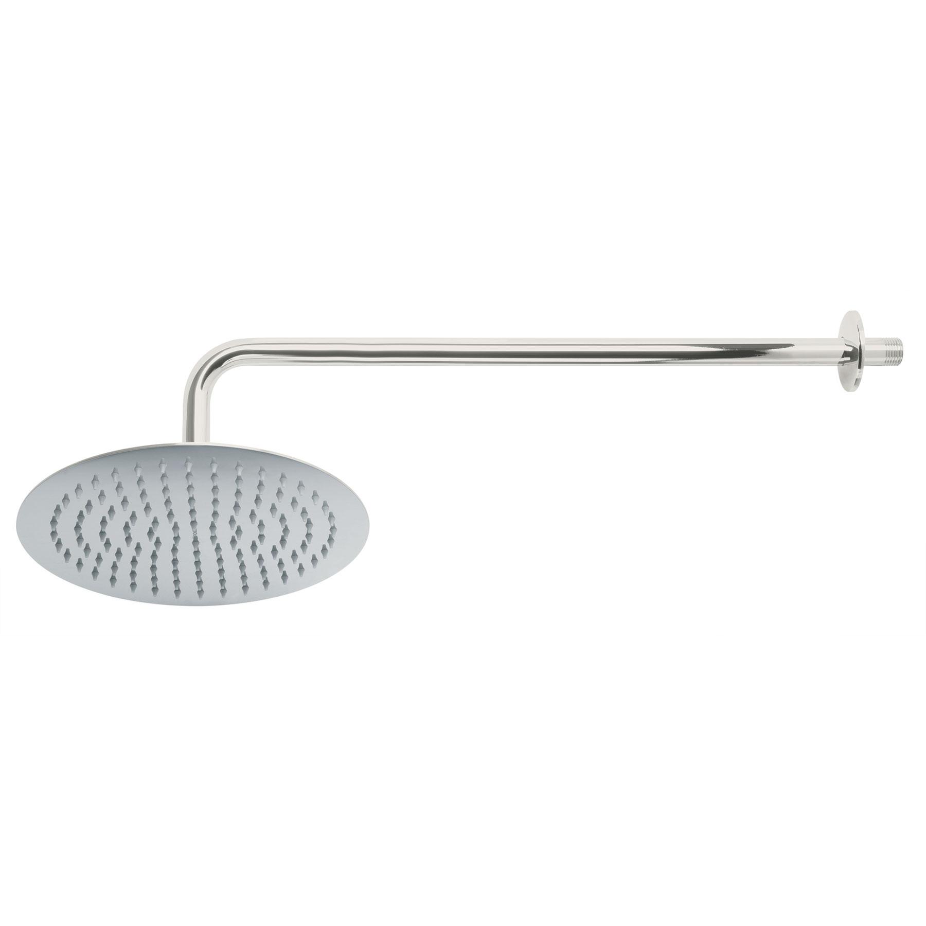 REGADERA CROMO 10' PLATO REDONDO DELGADO CON BRAZO, RIVIERA