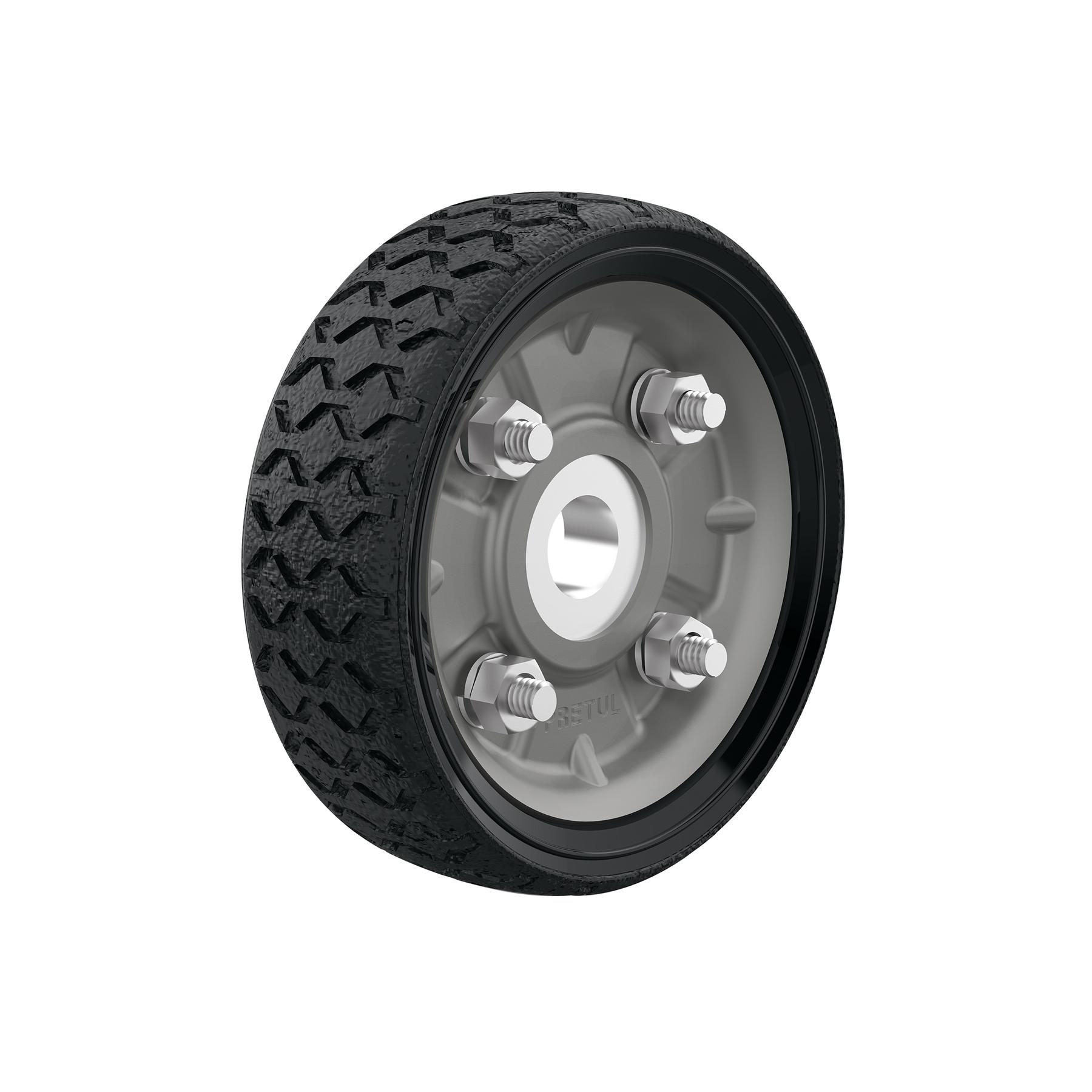 RUEDA DE HULE SÓLIDO 4-1/2' PARA DIABLO, UN BALERO, PRETUL