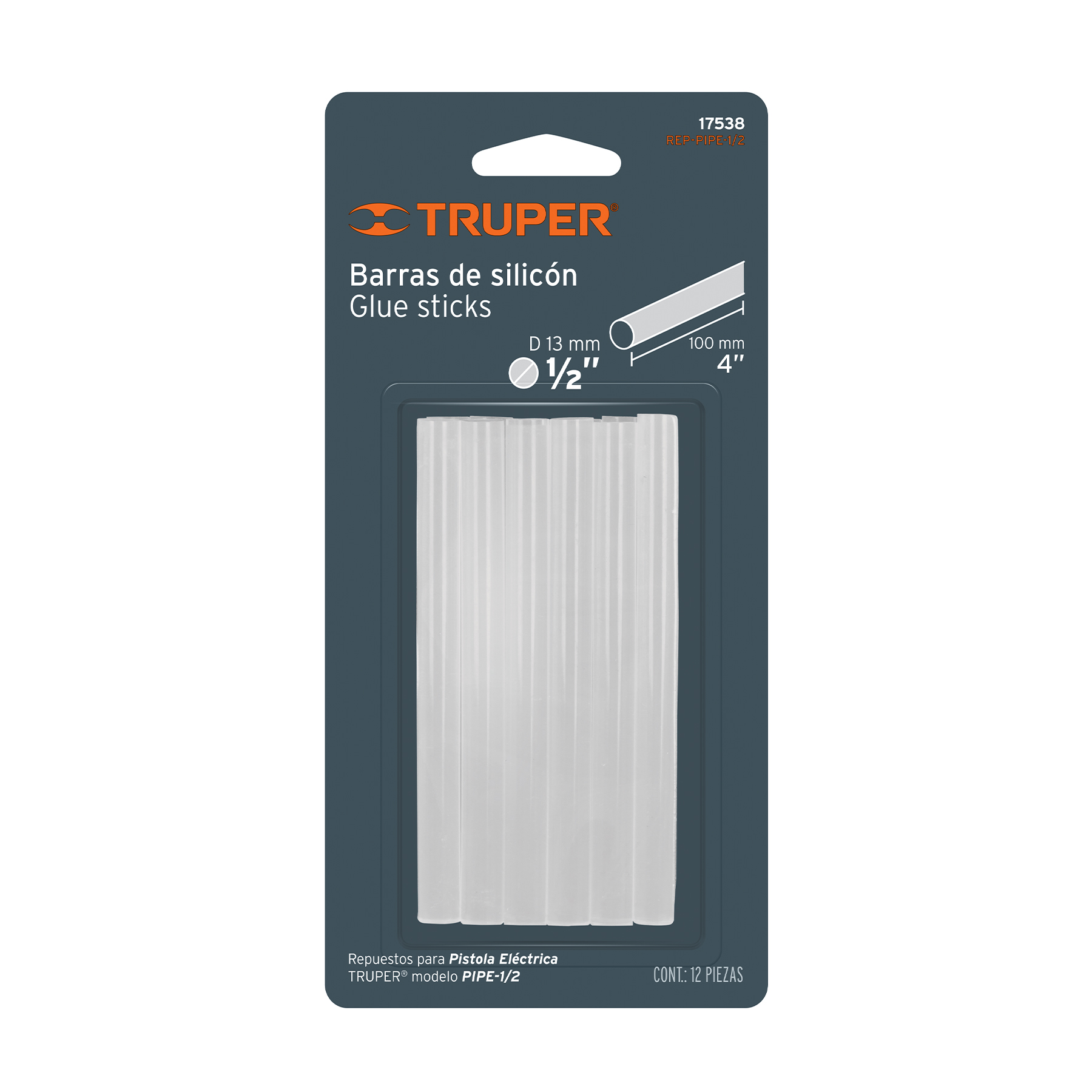 BLÍSTER CON 12 BARRAS DE SILICÓN DE REPUESTO PARA PIPE-1/2