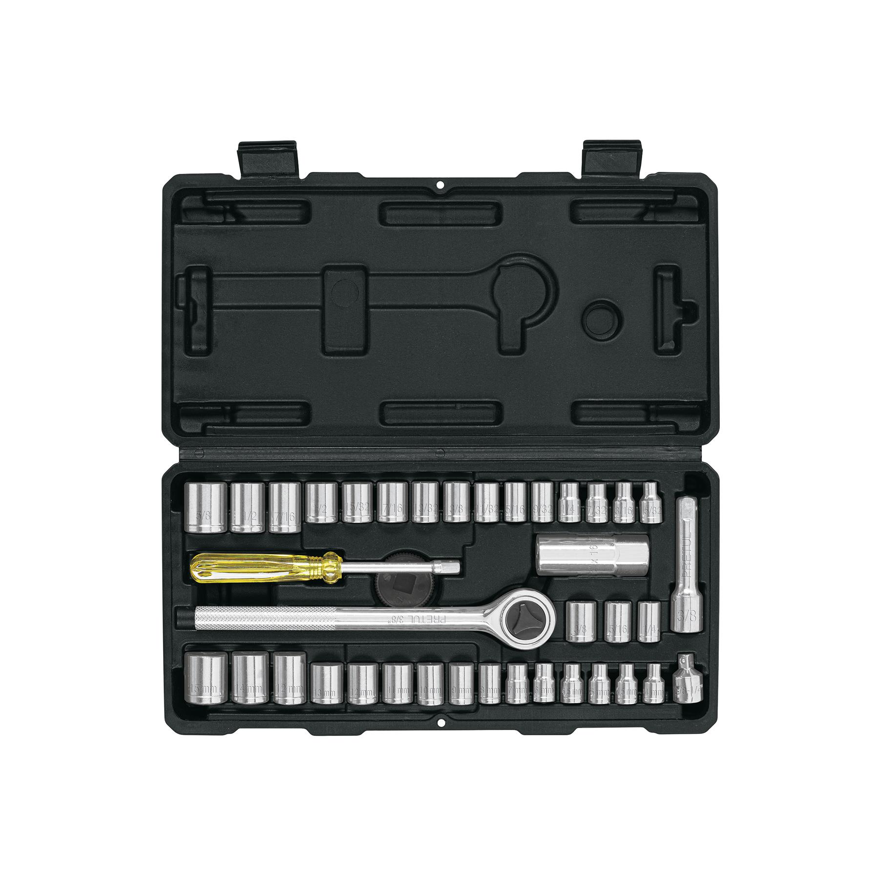 JUEGO DE 39 HERRAMIENTAS 1/4' Y 3/8' PARA MECÁNICO, PRETUL