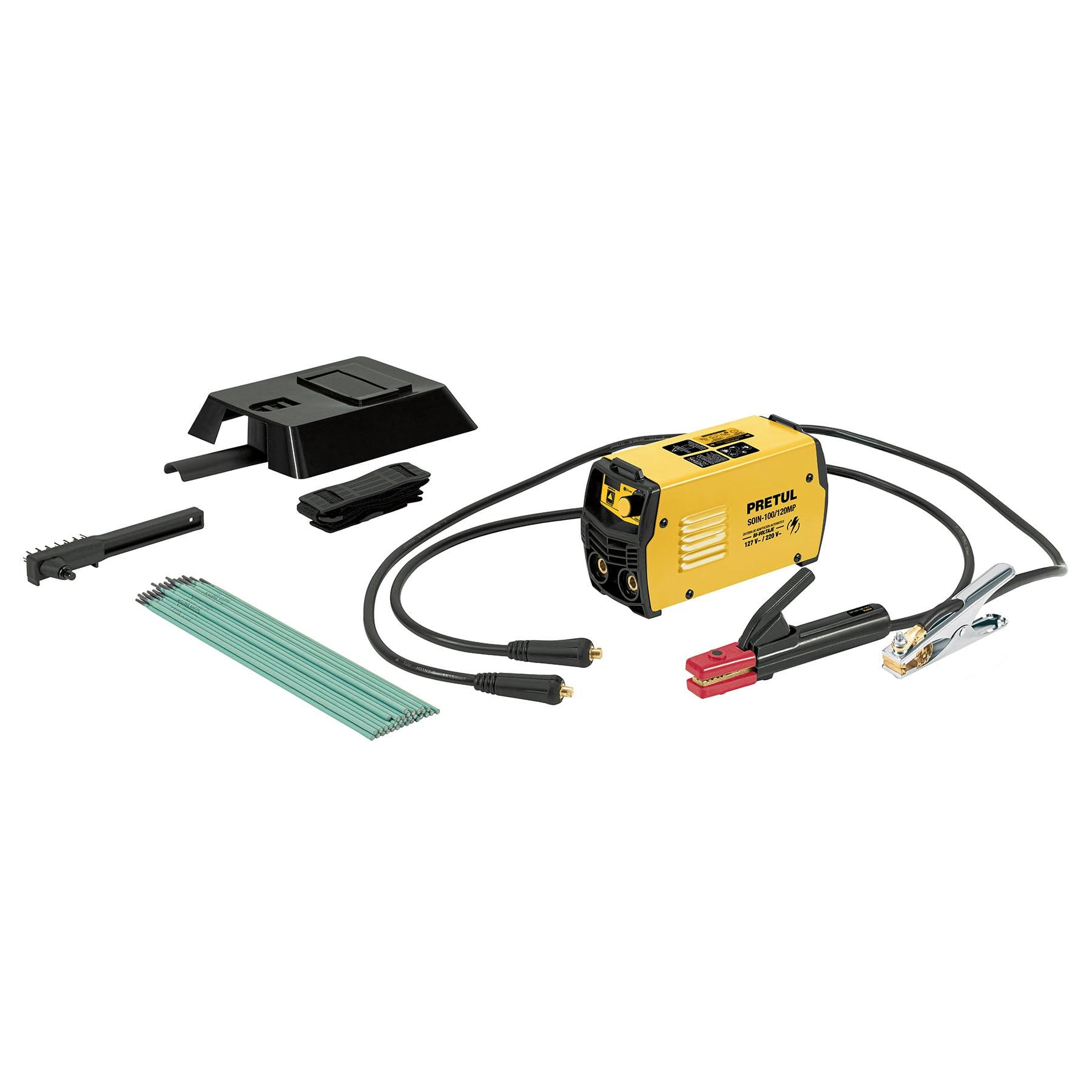 MINI SOLDADORA INVERSORA BI-VOLTAJE 120 A, 127/220V, PRETUL