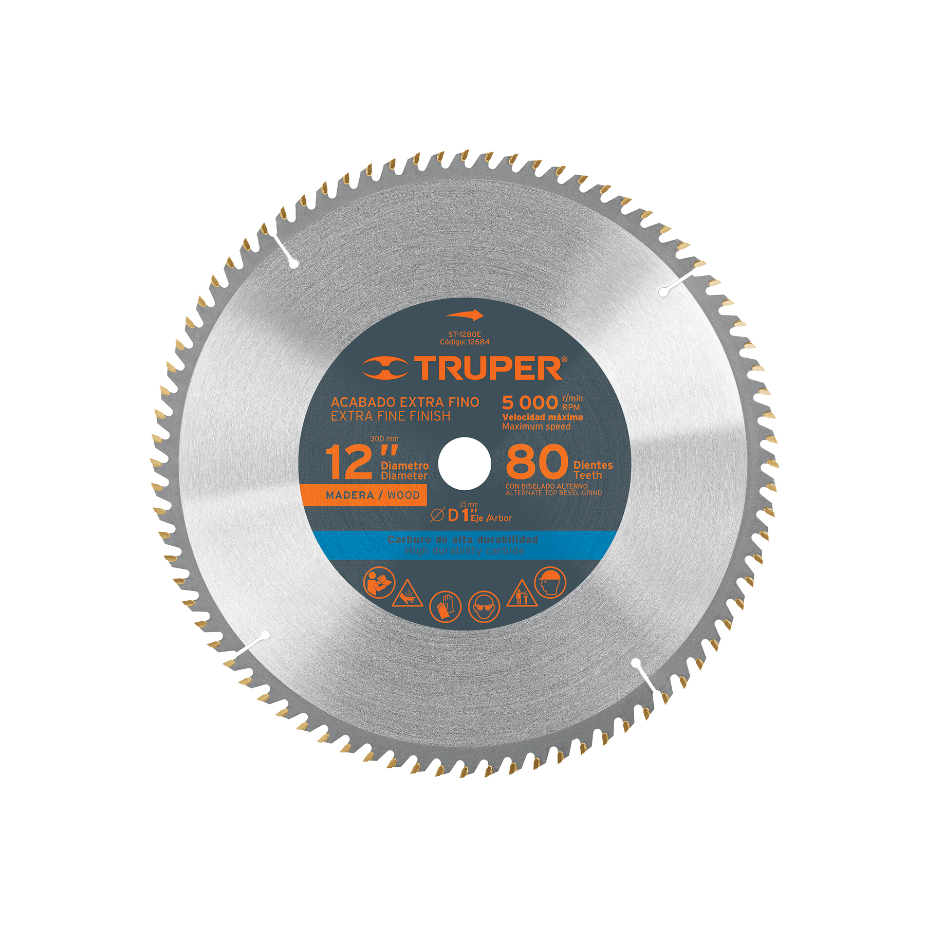 DISCO SIERRA 12' PARA MADERA, 80 DIENTES CENTRO 1', TRUPER