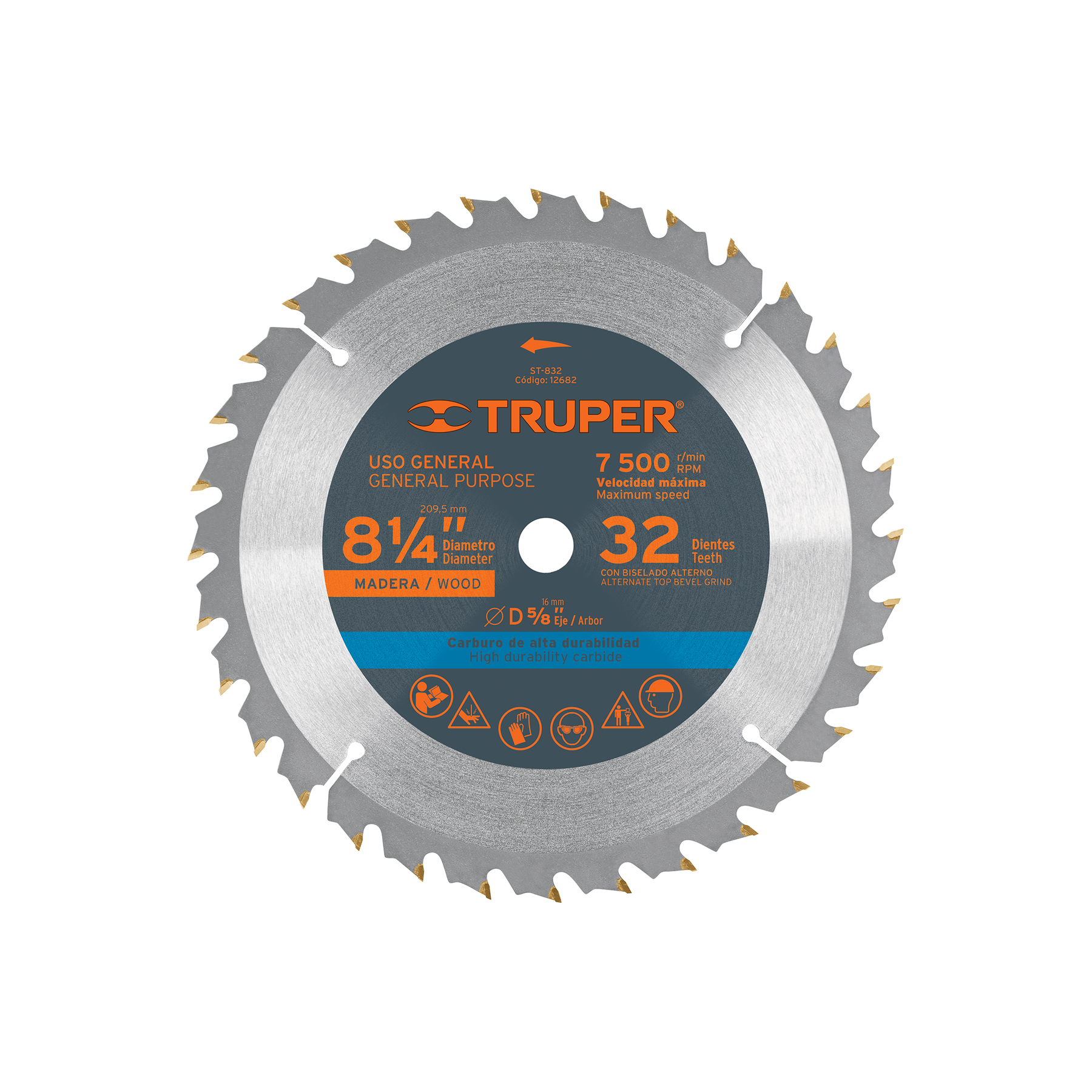 DISCO SIERRA 8-1/4' PARA MADERA, 32 DIENTES CENTRO 5/8'