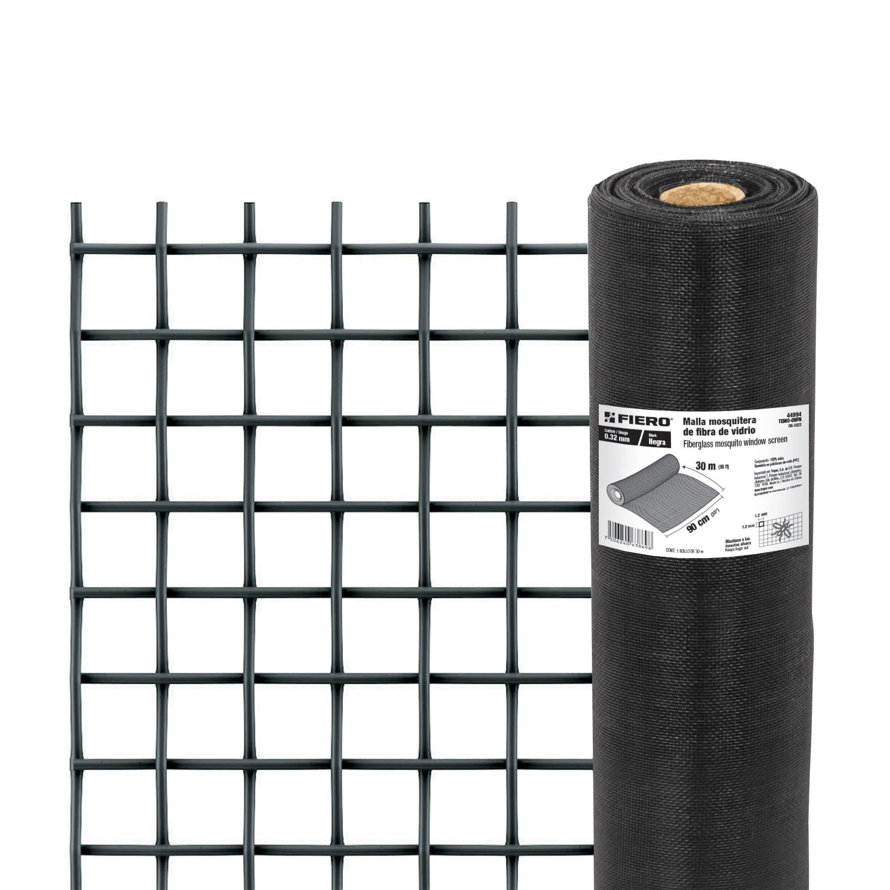 ROLLO DE 30 M X 0.9 M MALLA MOSQUITERA FIBRA DE VIDRIO NEGRA