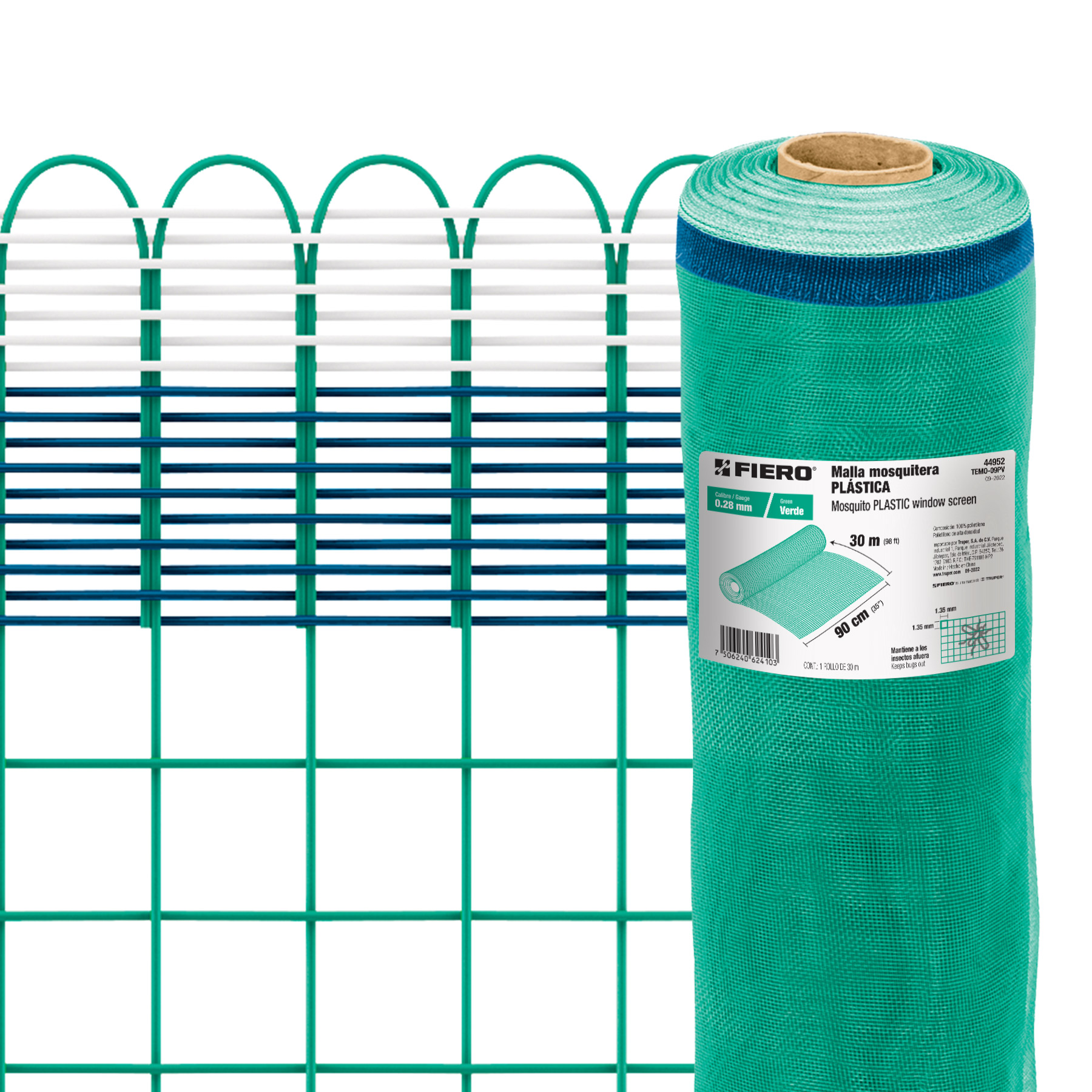 ROLLO DE 30 M X 0.9 M DE MALLA MOSQUITERA PLÁSTICA VERDE