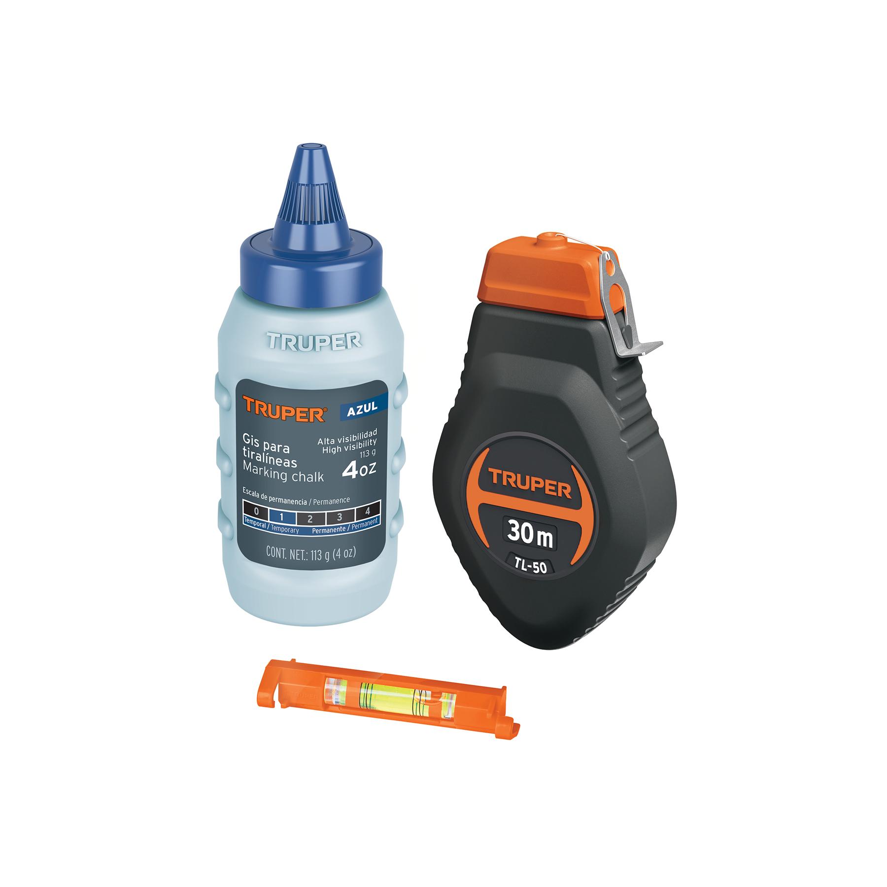 TIRALÍNEAS 30 M (100 FT) PLÁSTICO CON GIS Y NIVEL, TRUPER