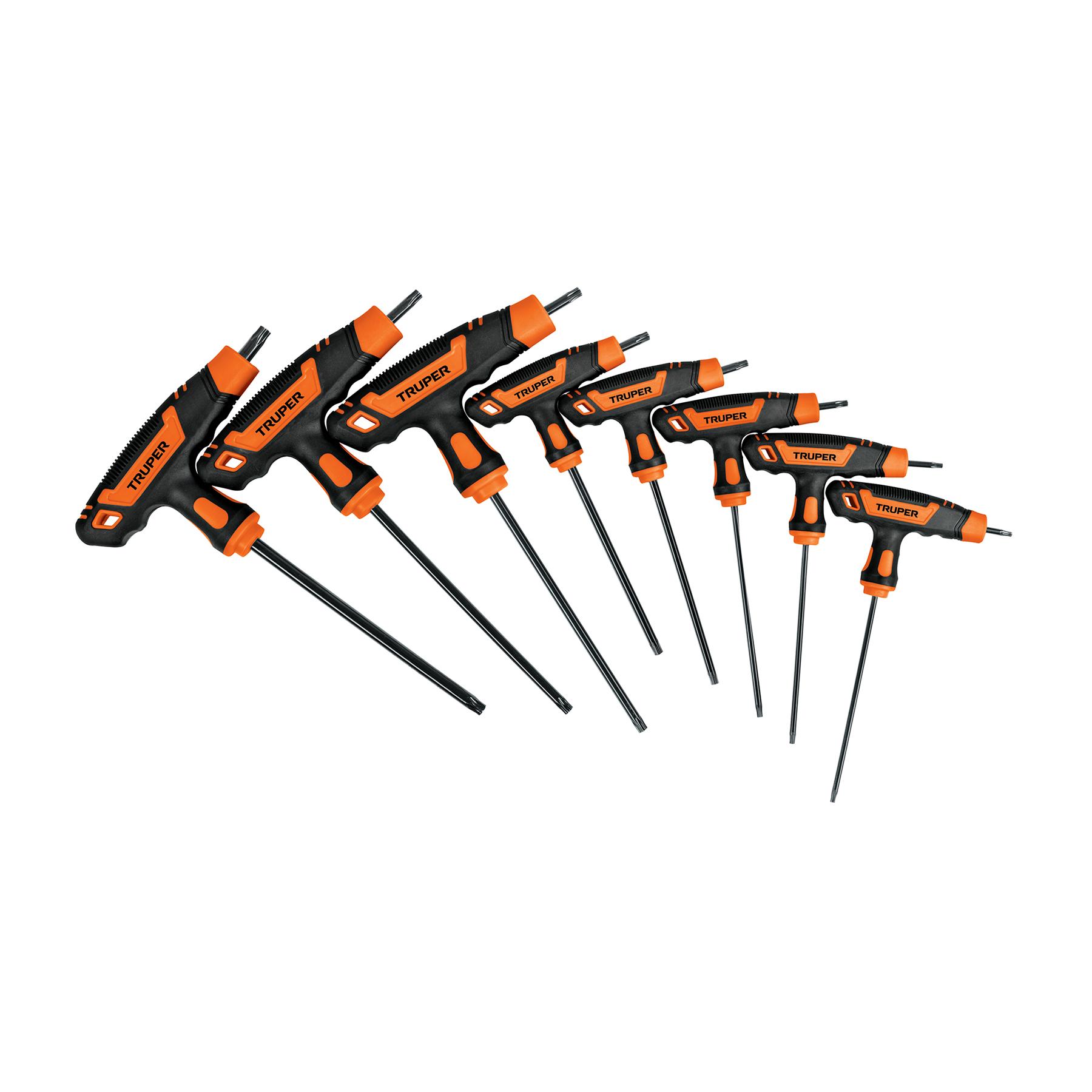 JUEGO DE 8 LLAVES TORX EXTRALARGAS CON MANGO T, TRUPER